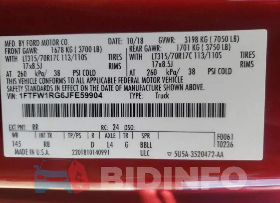 1FTFW1RG6JFE59904 Photo# 10