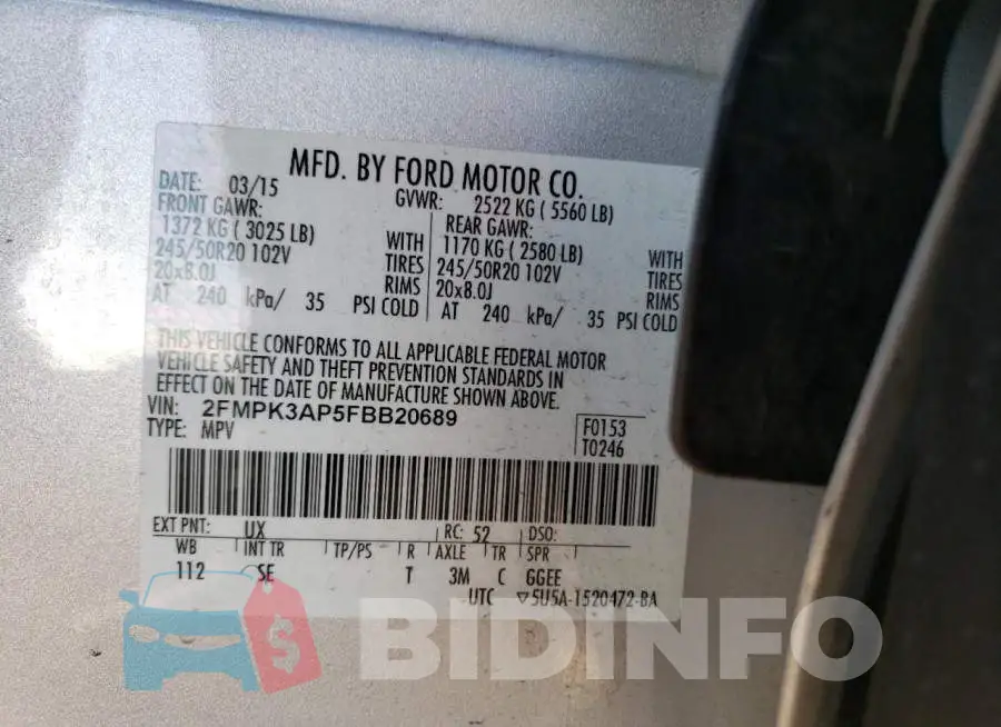 2FMPK3AP5FBB20689 Photo# 14