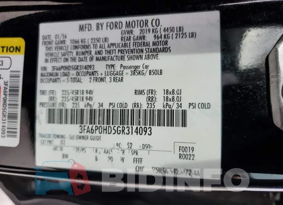 3FA6P0HD5GR314093 Photo# 12