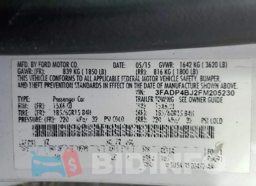 3FADP4BJ2FM205230 Photo# 12