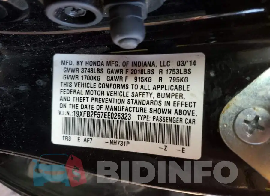 19XFB2F57EE026323 Photo# 12