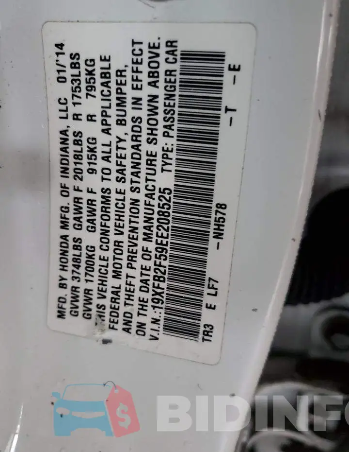 19XFB2F59EE208525 Photo# 13