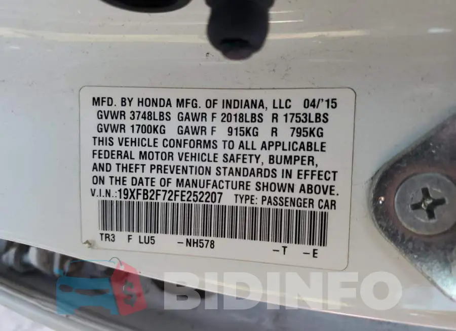 19XFB2F72FE252207 Photo# 12