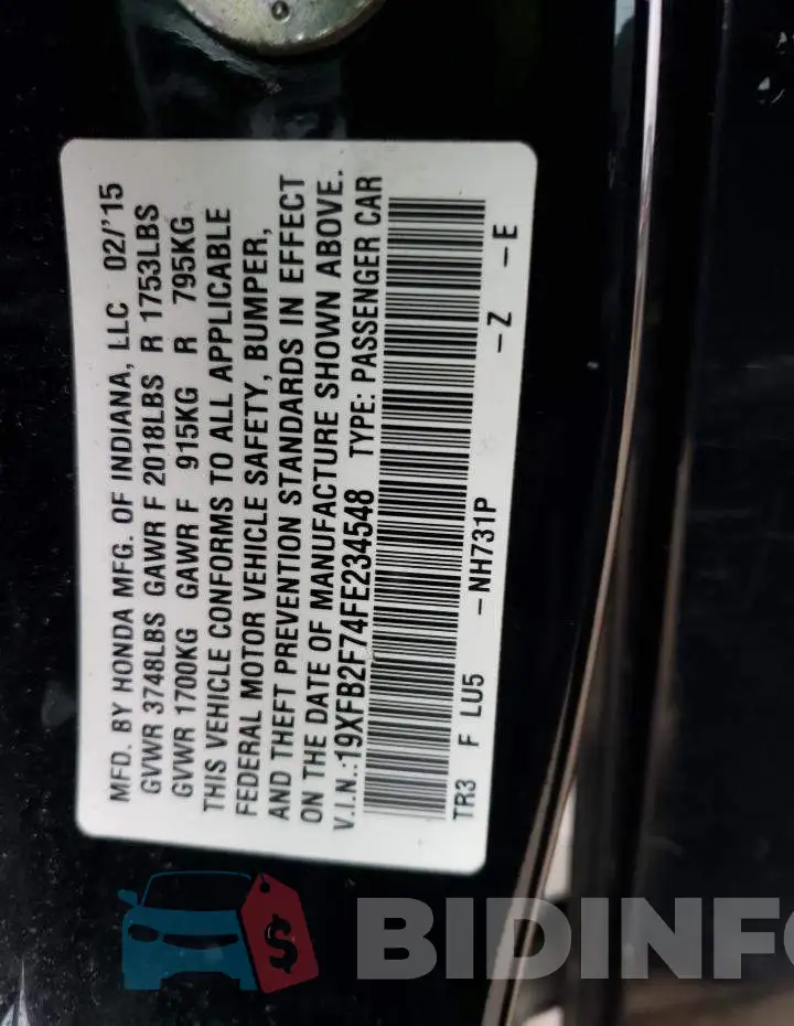 19XFB2F74FE234548 Photo# 12