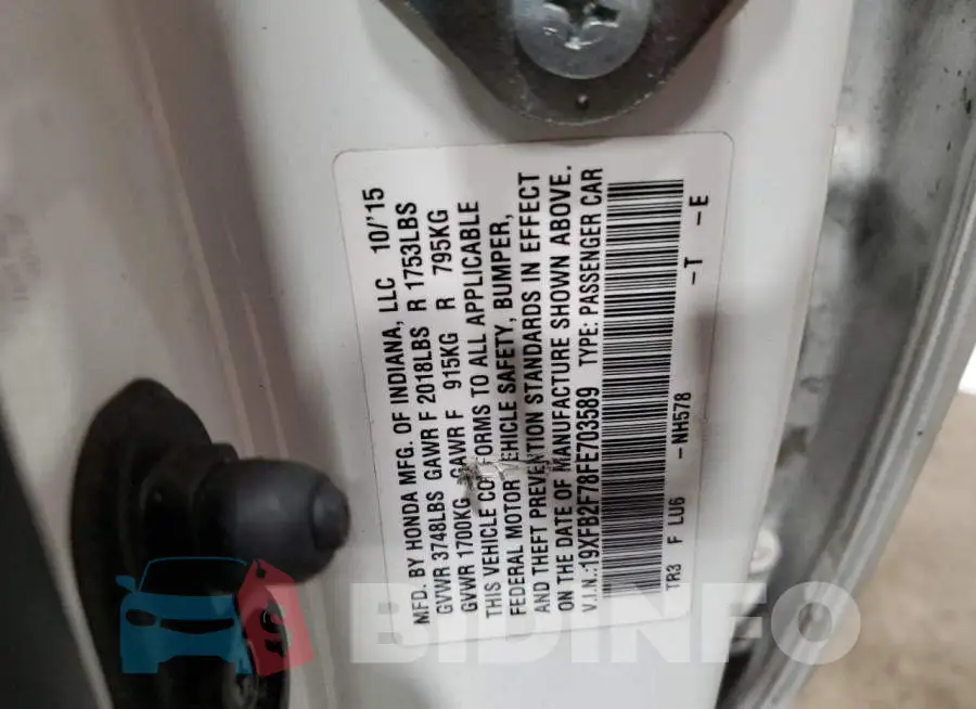 19XFB2F78FE703589 Photo# 13