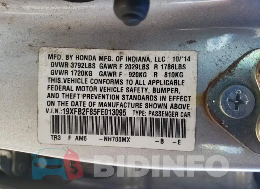 19XFB2F85FE013095 Photo# 13