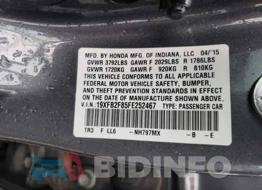 19XFB2F85FE252467 Photo# 12