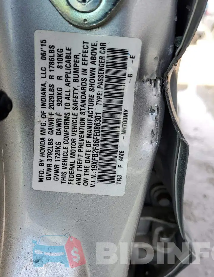19XFB2F86FE086301 Photo# 12