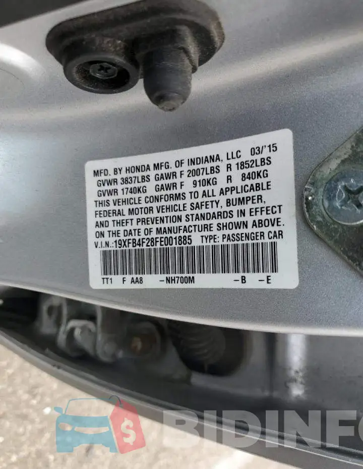 19XFB4F28FE001885 Photo# 13