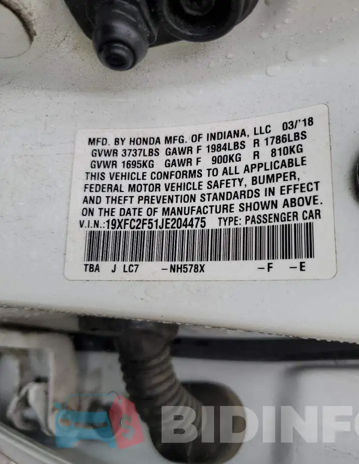 19XFC2F51JE204475 Photo# 12