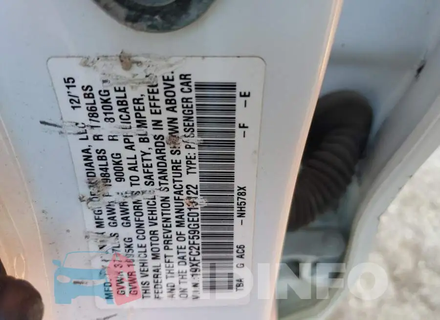 19XFC2F59GE013122 Photo# 12
