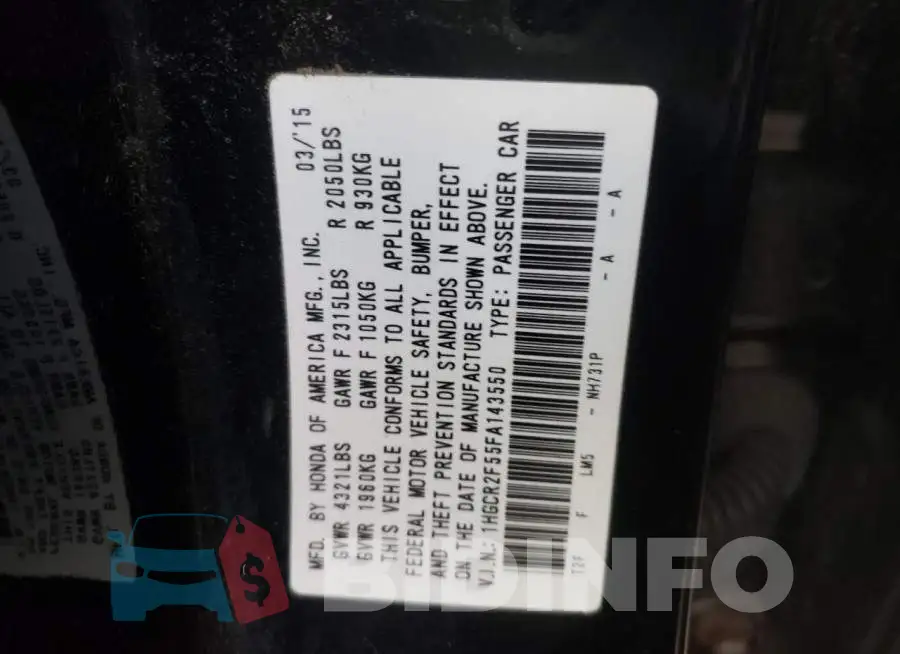 1HGCR2F55FA143550 Photo# 12