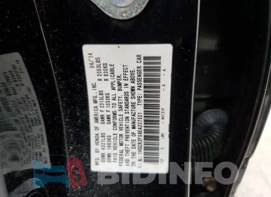 1HGCR2F58EA207501 Photo# 13