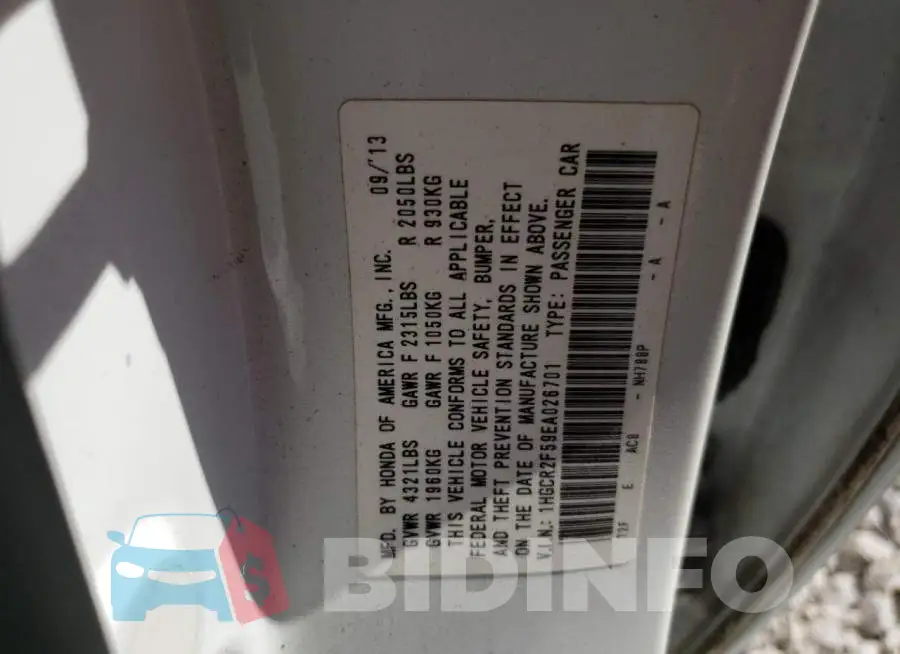 1HGCR2F59EA026701 Photo# 12
