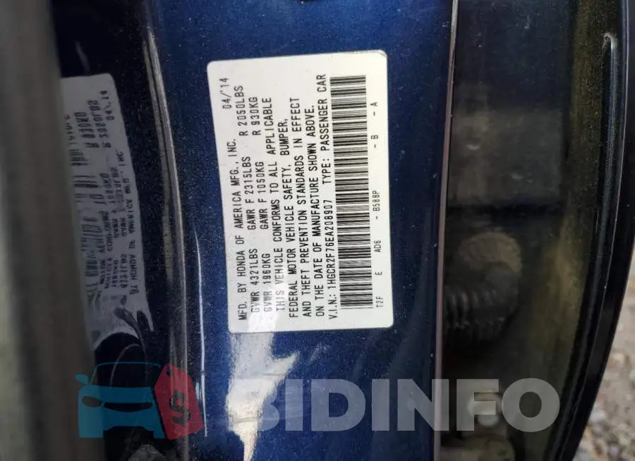 1HGCR2F76EA208907 Photo# 12