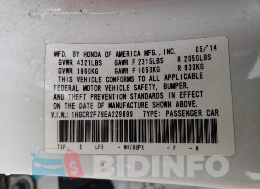 1HGCR2F79EA229699 Photo# 13