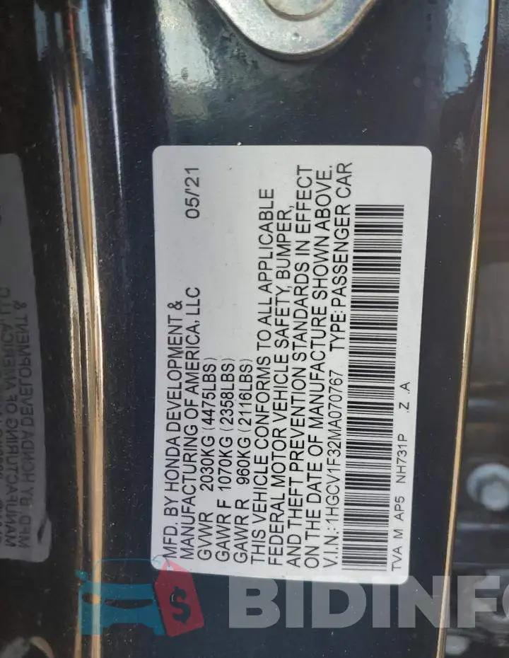 1HGCV1F32MA070767 Photo# 13