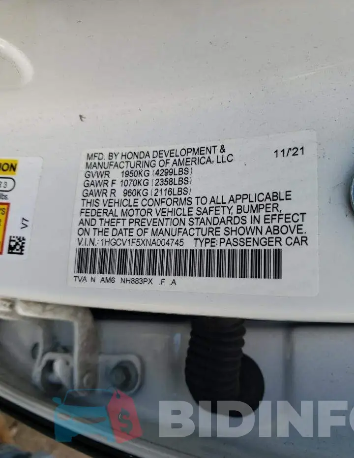 1HGCV1F5XNA004745 Photo# 12