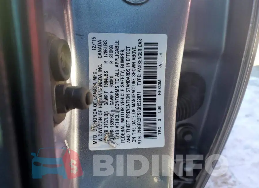 2HGFC2F51GH522871 Photo# 12