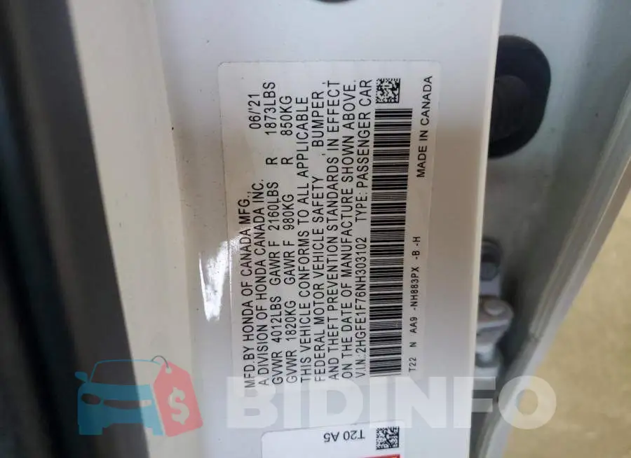 2HGFE1F76NH303102 Photo# 12