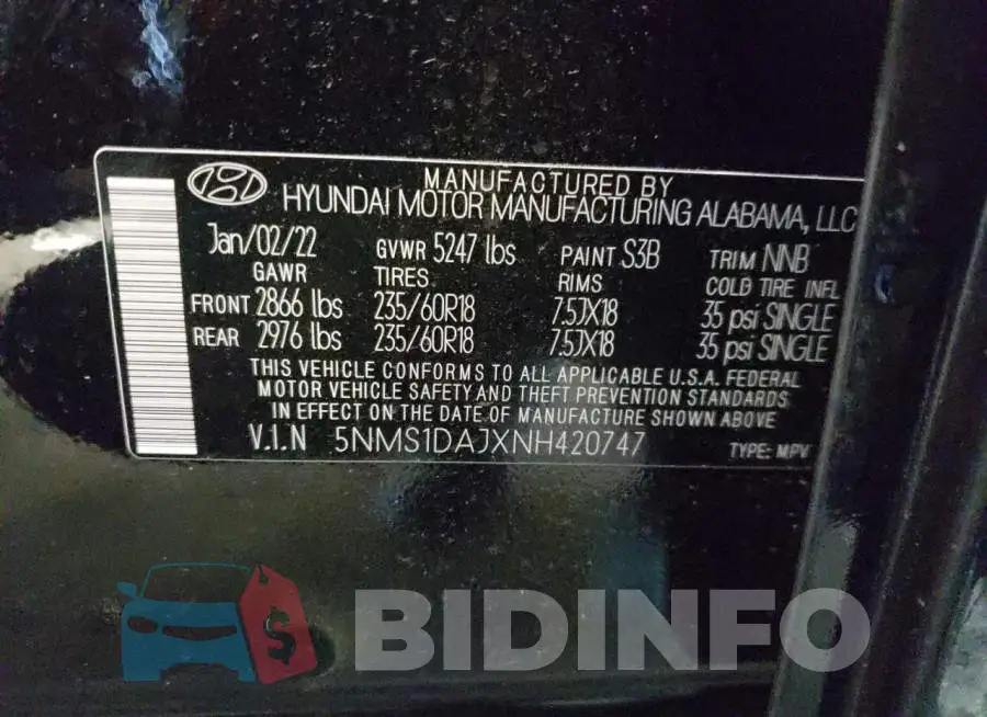 5NMS1DAJXNH420747 Photo# 14