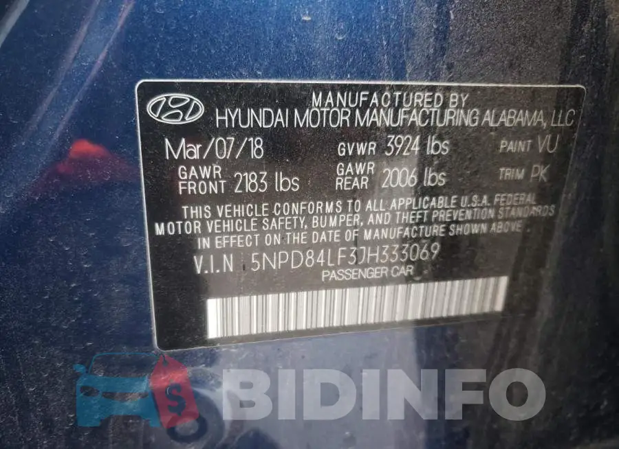 5NPD84LF3JH333069 Photo# 12