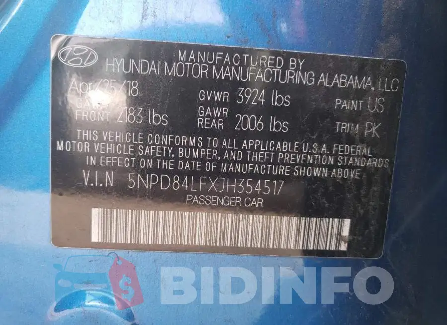 5NPD84LFXJH354517 Photo# 13