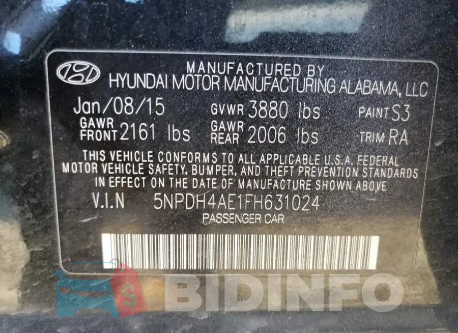 5NPDH4AE1FH631024 Photo# 12
