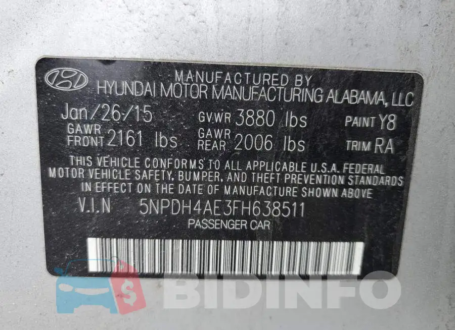 5NPDH4AE3FH638511 Photo# 12