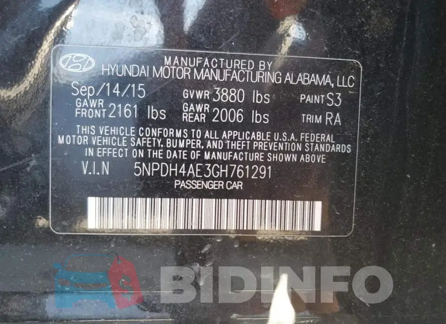 5NPDH4AE3GH761291 Photo# 12