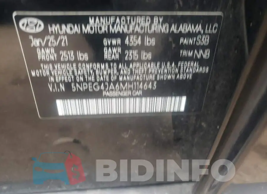 5NPEG4JA6MH114643 Photo# 12
