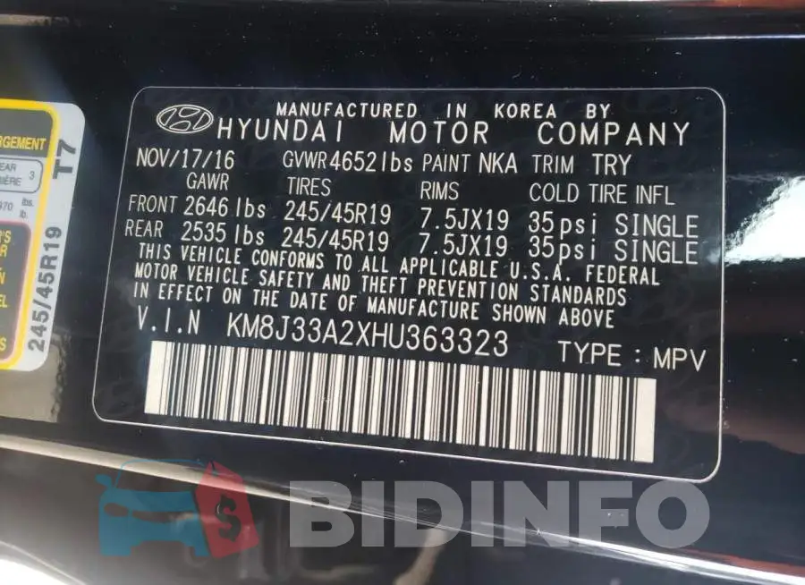 KM8J33A2XHU363323 Photo# 12