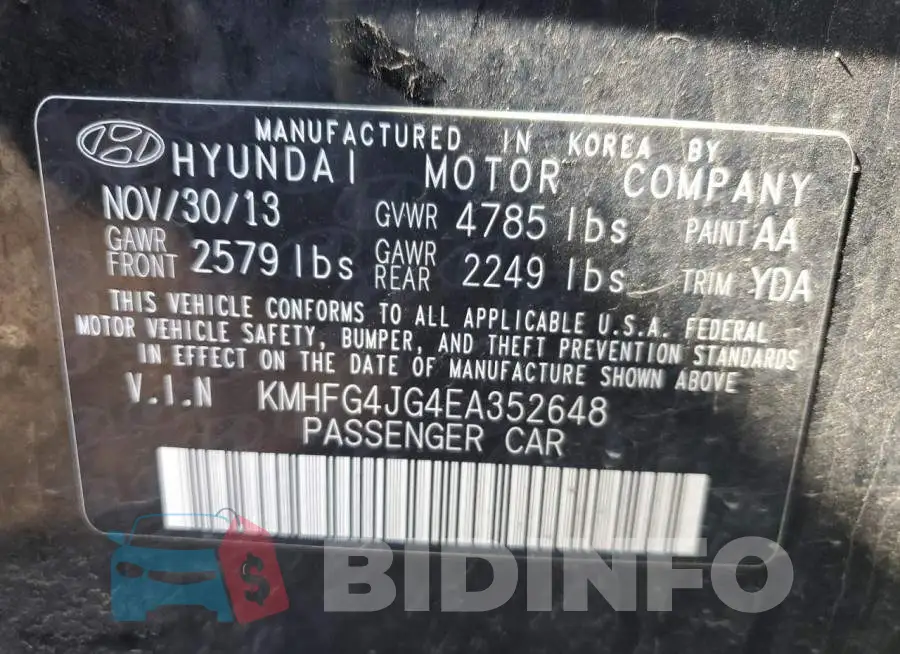 KMHFG4JG4EA352648 Photo# 12