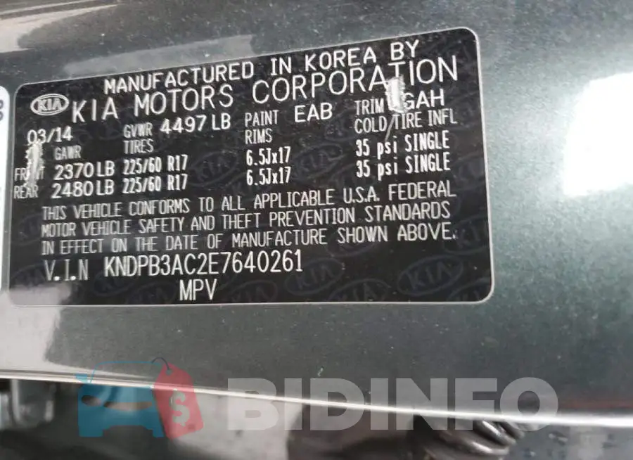 KNDPB3AC2E7640261 Photo# 13