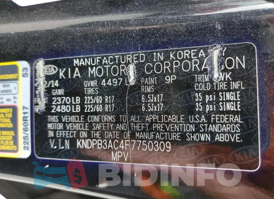KNDPB3AC4F7750309 Photo# 13