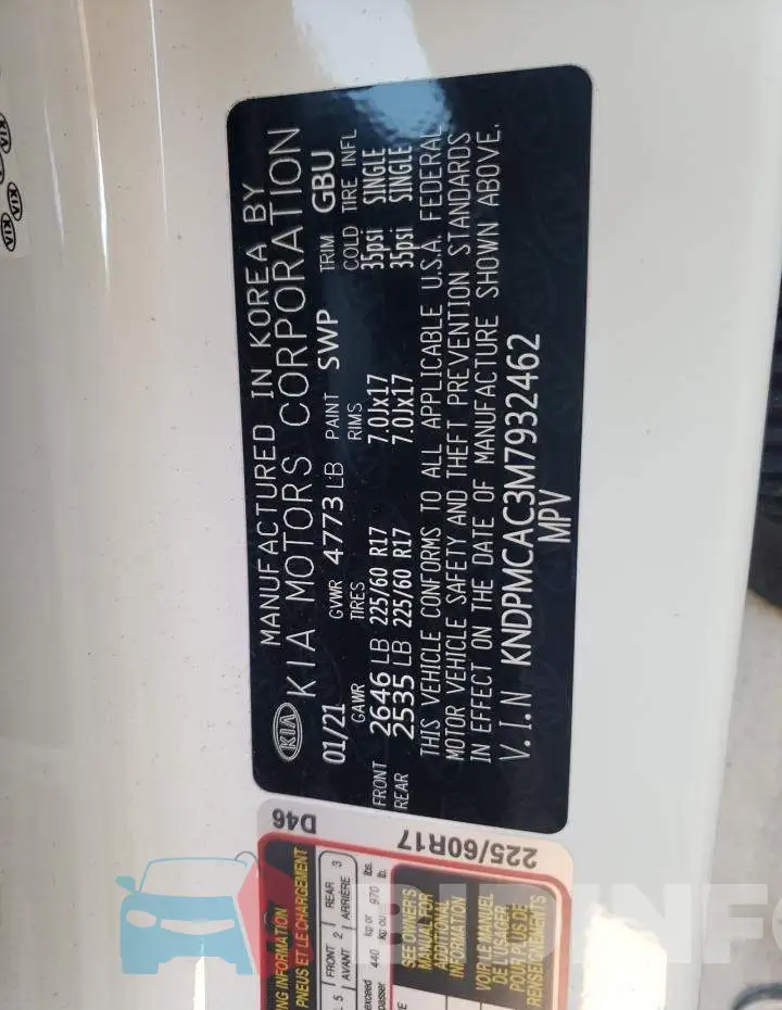 KNDPMCAC3M7932462 Photo# 10