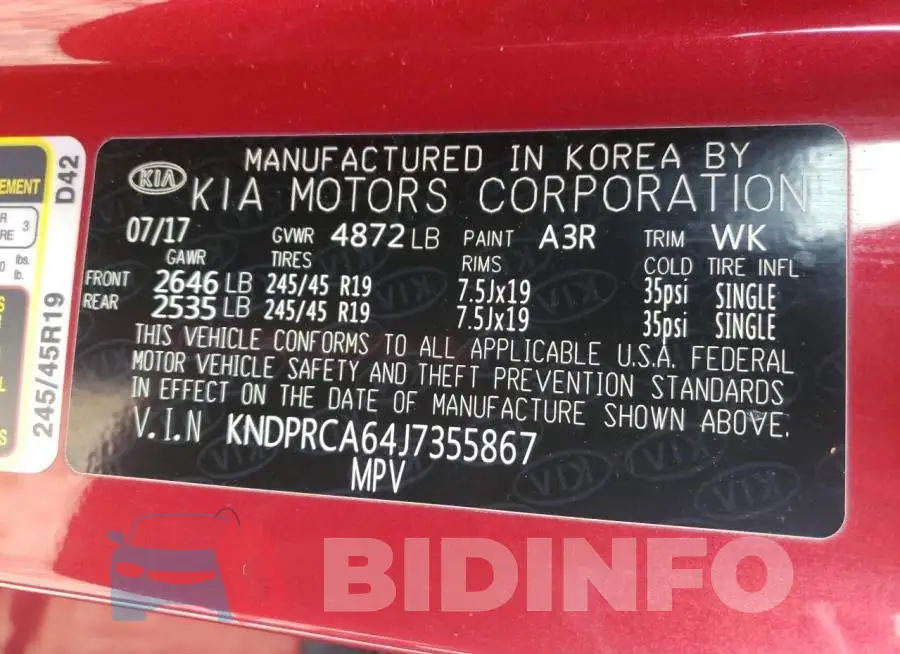 KNDPRCA64J7355867 Photo# 13