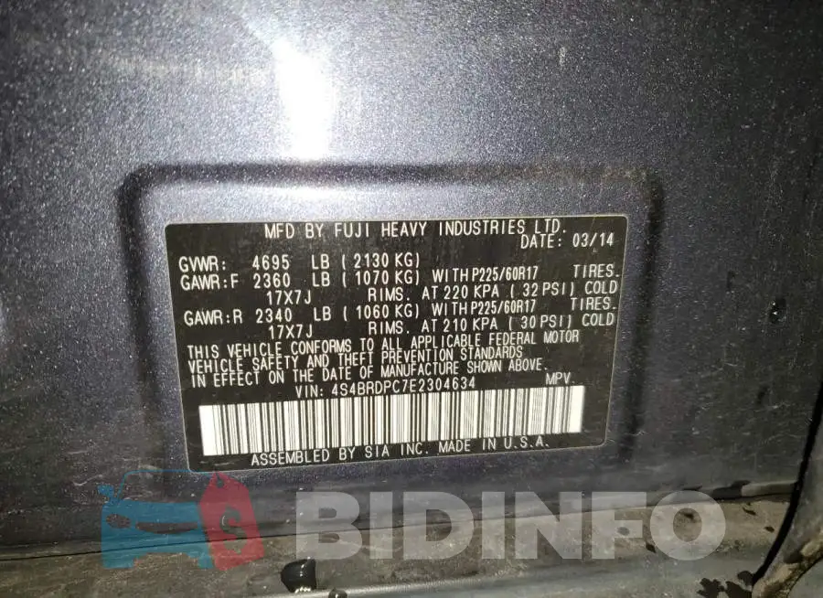 4S4BRDPC7E2304634 Photo# 12