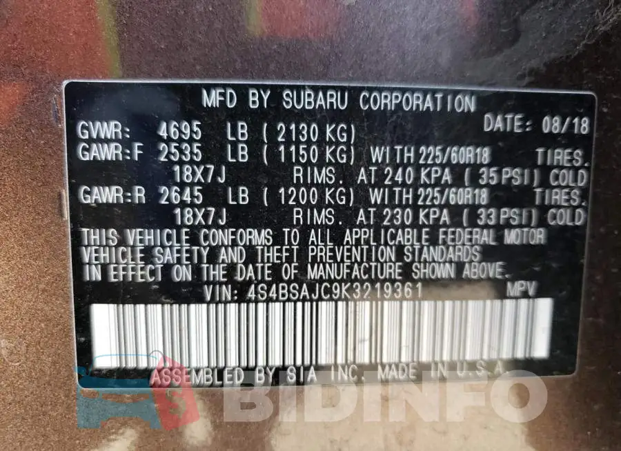 4S4BSAJC9K3219361 Photo# 14