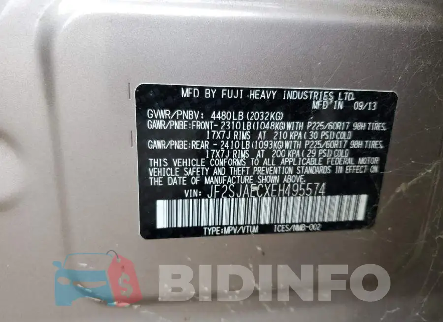 JF2SJAECXEH495574 Photo# 12