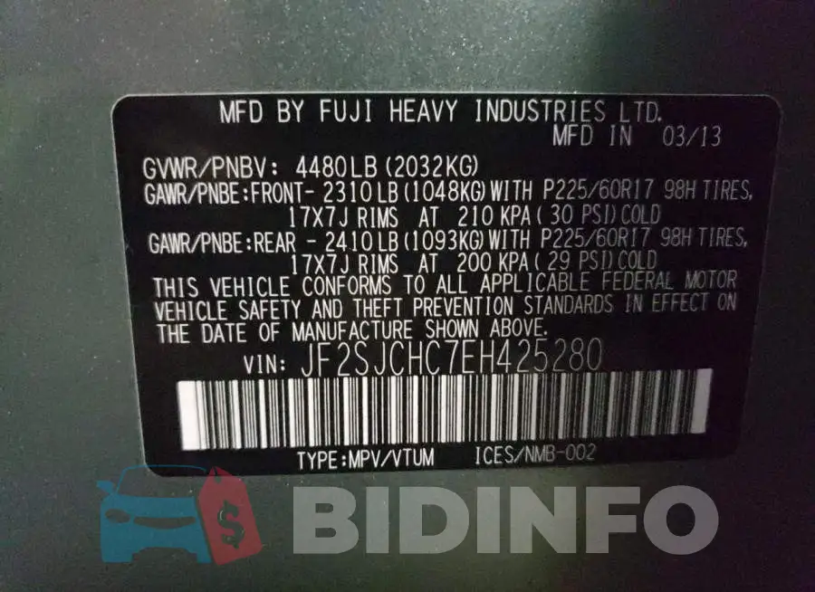 JF2SJCHC7EH425280 Photo# 14
