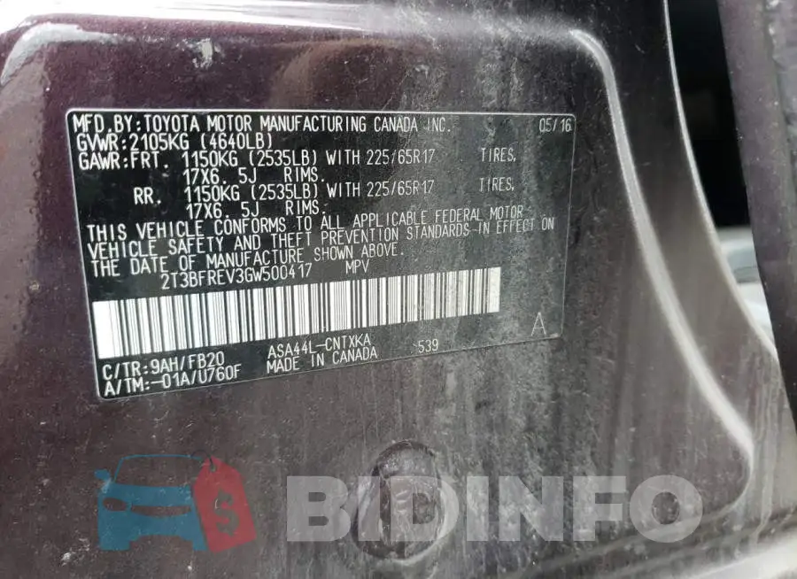 2T3BFREV3GW500417 Photo# 12