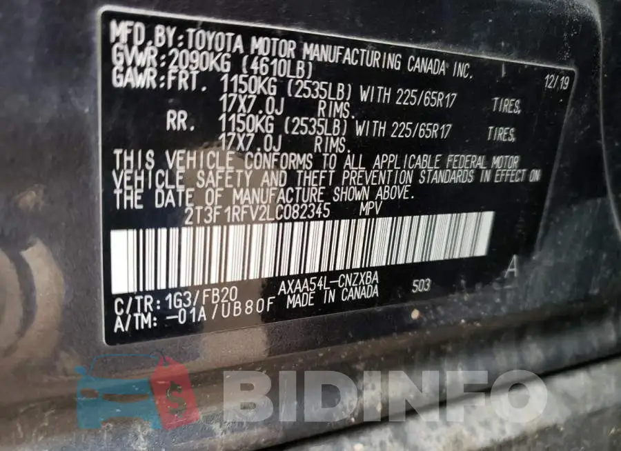 2T3F1RFV2LC082345 Photo# 13