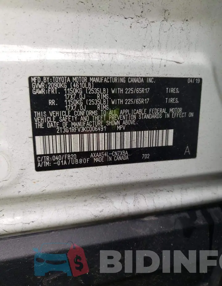 2T3G1RFV3KC006491 Photo# 12