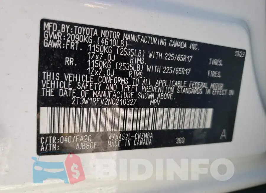 2T3W1RFV2NC210327 Photo# 14