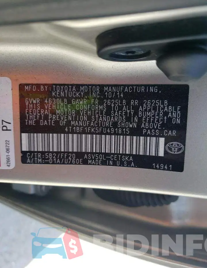 4T1BF1FK5FU491815 Photo# 10
