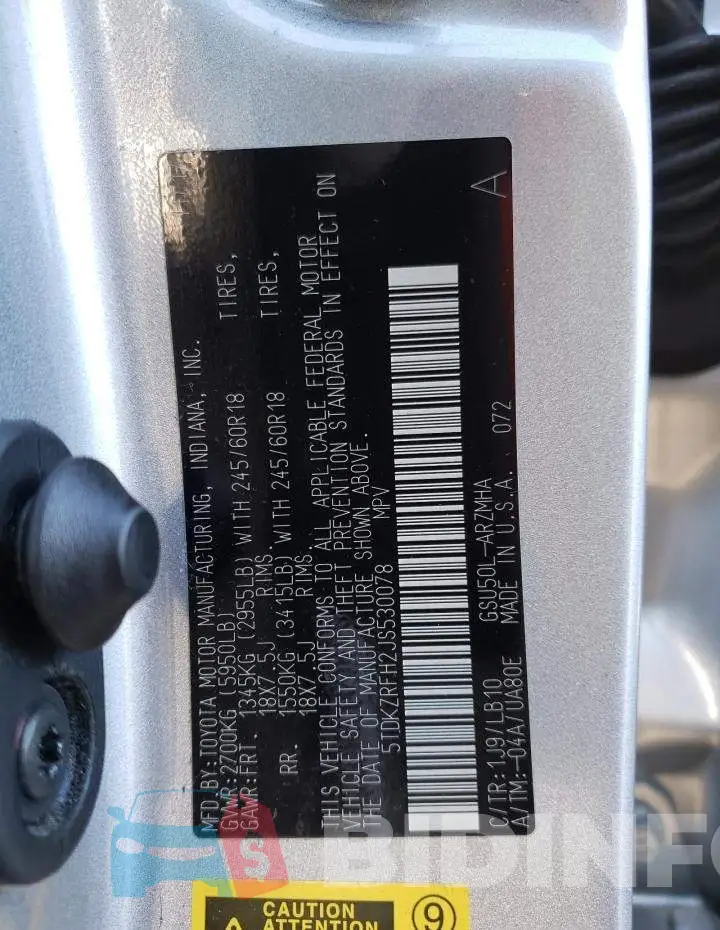 5TDKZRFH2JS530078 Photo# 10