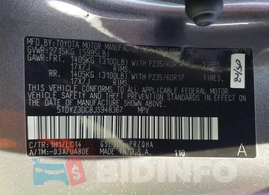 5TDYZ3DC8JS948367 Photo# 13