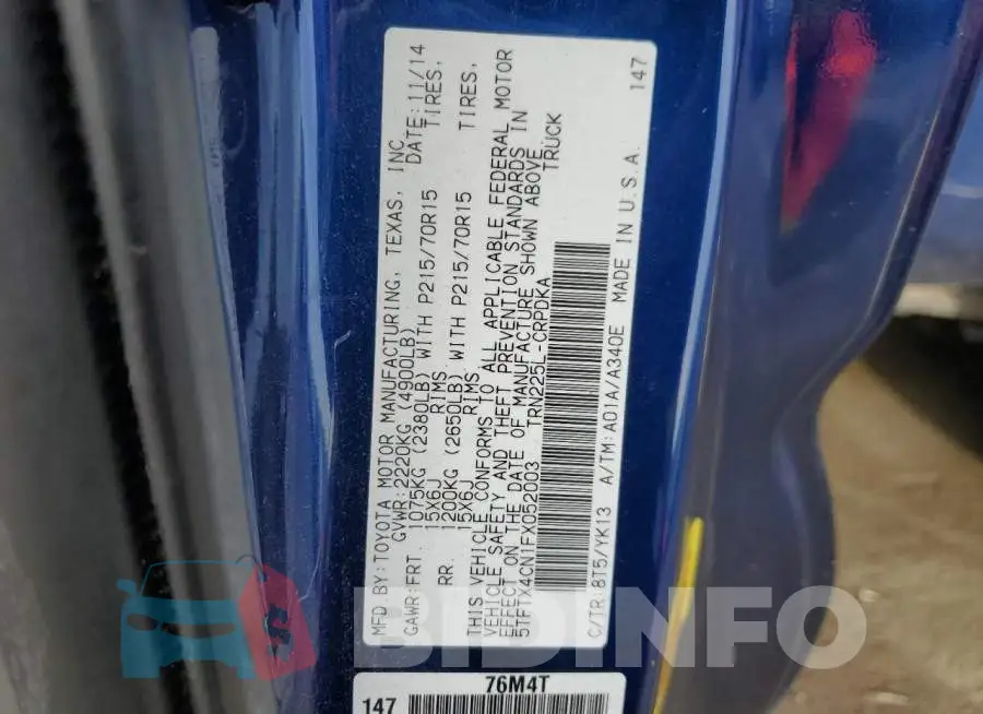 5TFTX4CN1FX052003 Photo# 12