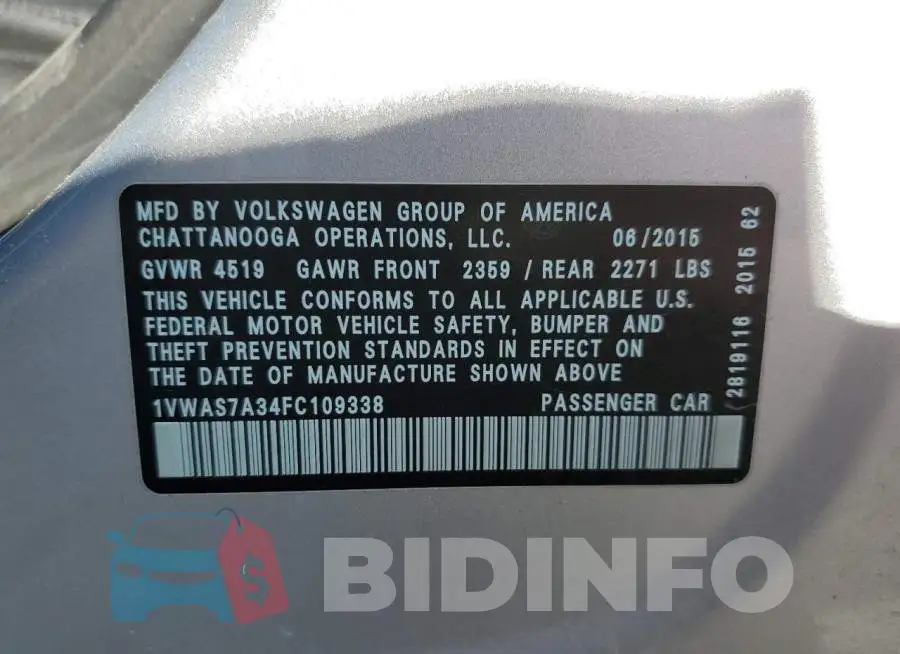 1VWAS7A34FC109338 Photo# 13